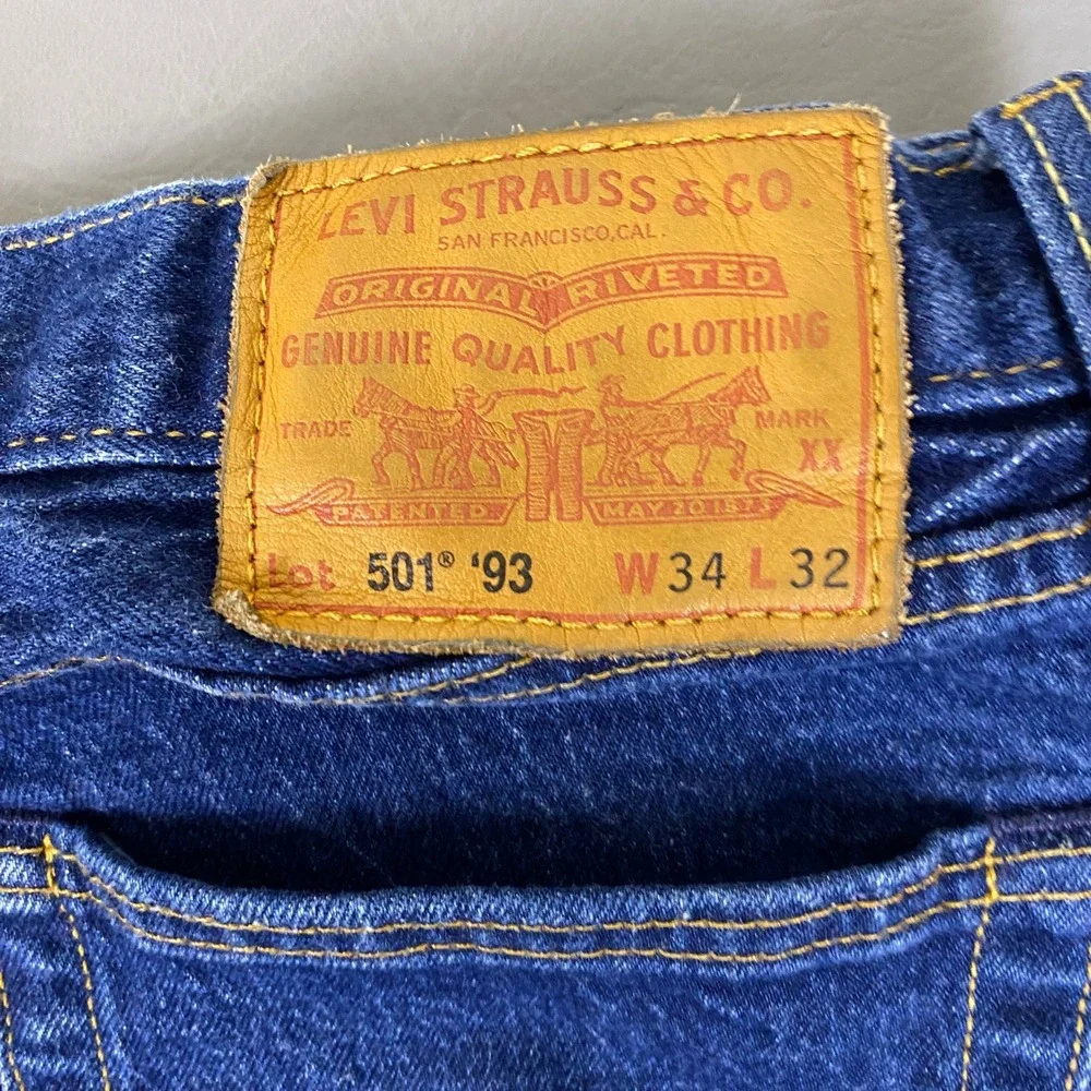 Levis Premium 501 93 Straight Jeans Men's 34x32 -Fit 34x30 Dark Blue Button Fly